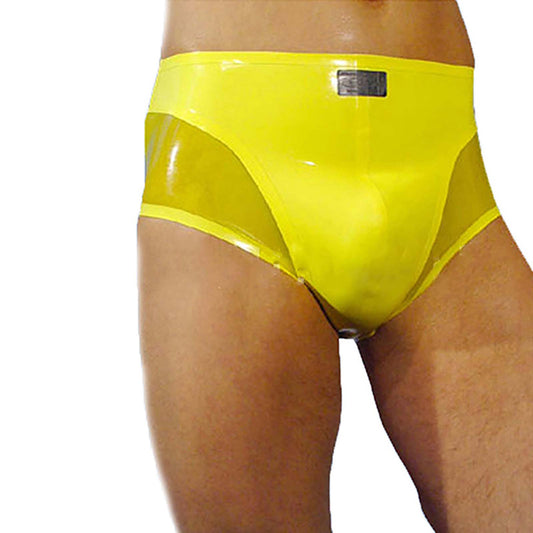 MONNIK Latex Boxer shorts Rubber Panties Bulge Pouch Boxer Briefs Underwear Yellow&translucent Underwear for Bodysuit Party