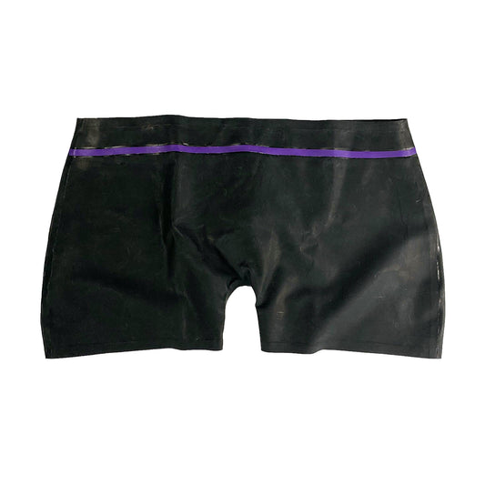 MONNIK Boxer Shorts Latex Tight Underpants with Front Penis Hole Ring Purple Trim Briefs Tight Underwear for Party Bodysuit