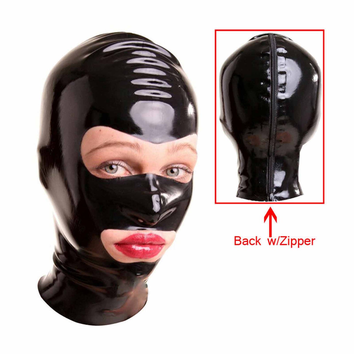 MONNIK Black Latex Hood Rubber Unisex Mask Open Eyes&Mouth for Fetish Catsuit Party Halloween Costume