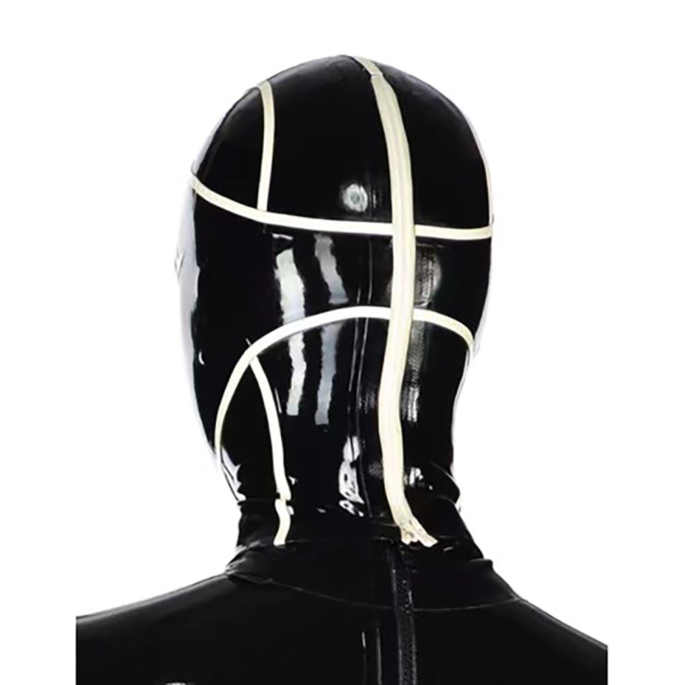 MONNIK Latex Mask Black&White Stripes Open Eyes&Nostrils&Mouth Unisex Hood  Rear Zipper Handmade