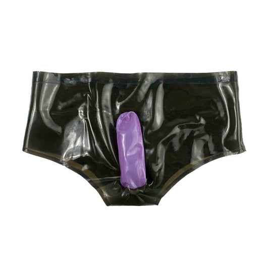 MONNIK Latex Briefs Rubber Black Tight Shorts with Straight 16cm Anal Cuff(Condom)  Underwear for Fetish Party Bodysuit