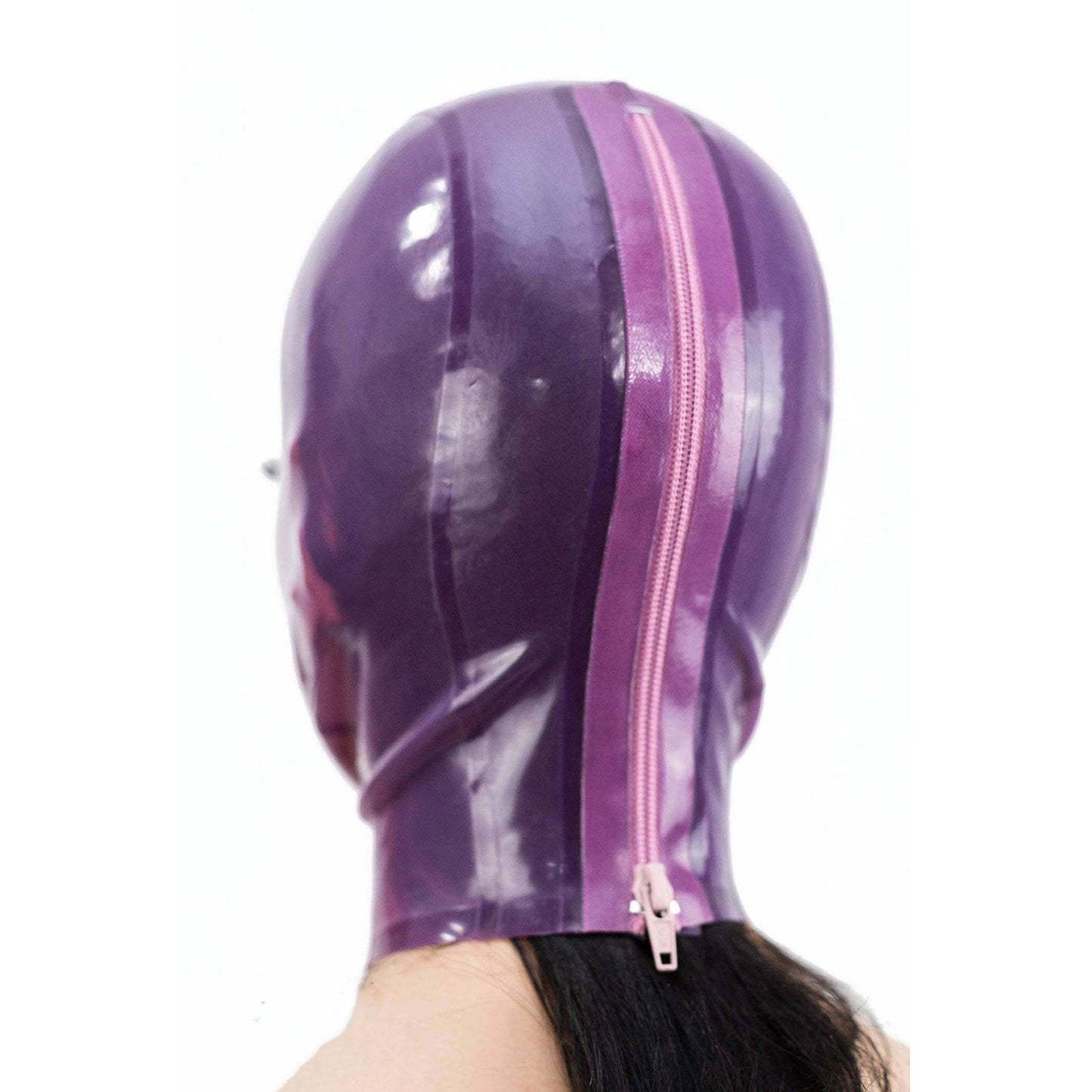 MONNIK Latex Hood Translucent Purple Colors with Trim and Rear Zipper Handmade for Costume Catsuit Cosplay