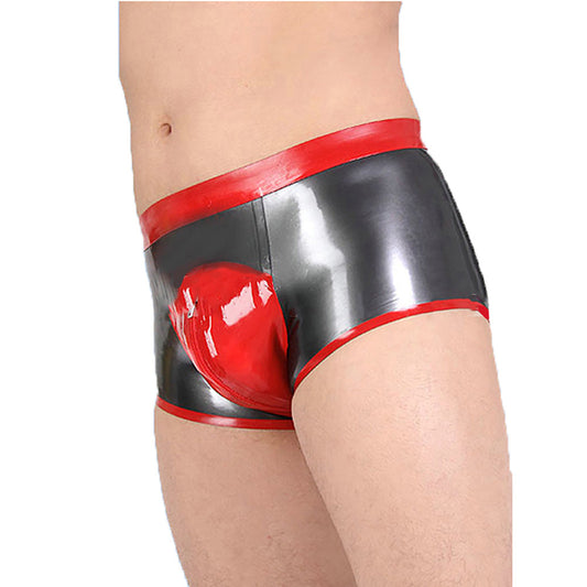 MONNIK Latex Boxer Briefs Men Shorts Gray&Red Colors with Front Zipper Design Panties Tight Underwear for Bodysuit Party