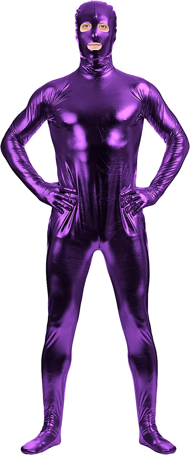 Adult Shiny Metallic Open Eyes and Mouth Zentai Supersuit Costume Spandex One piece Lycra Fabric