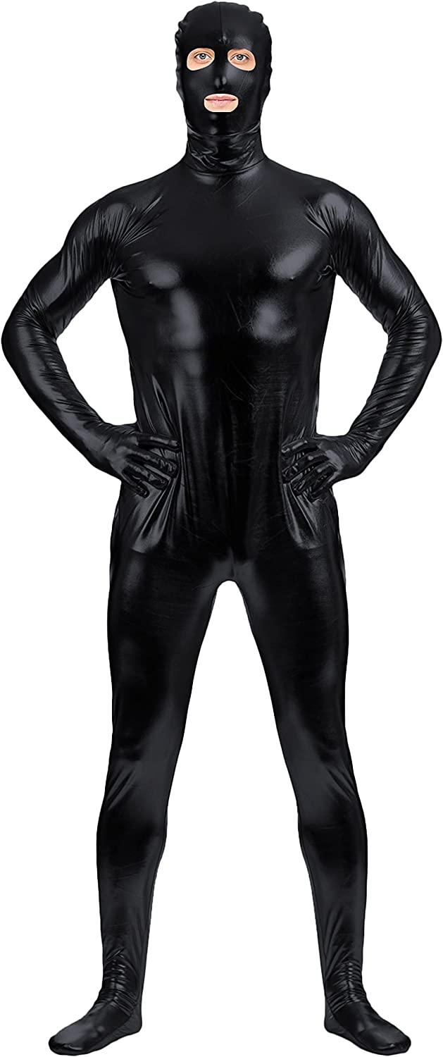 Adult Shiny Metallic Open Eyes and Mouth Zentai Supersuit Costume Spandex One piece Lycra Fabric