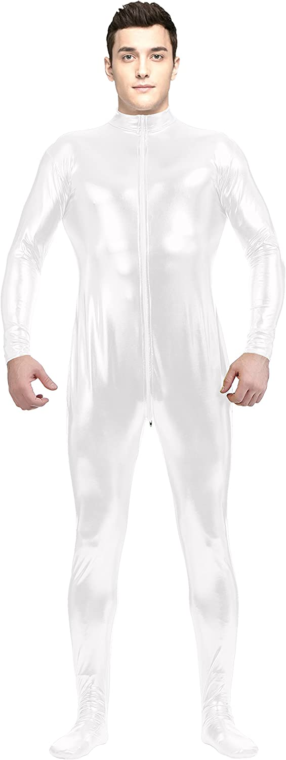 Adult Shiny Metallic Front Zipper Unitard Bodysuit Costume Spandex One piece Lycra Fabric