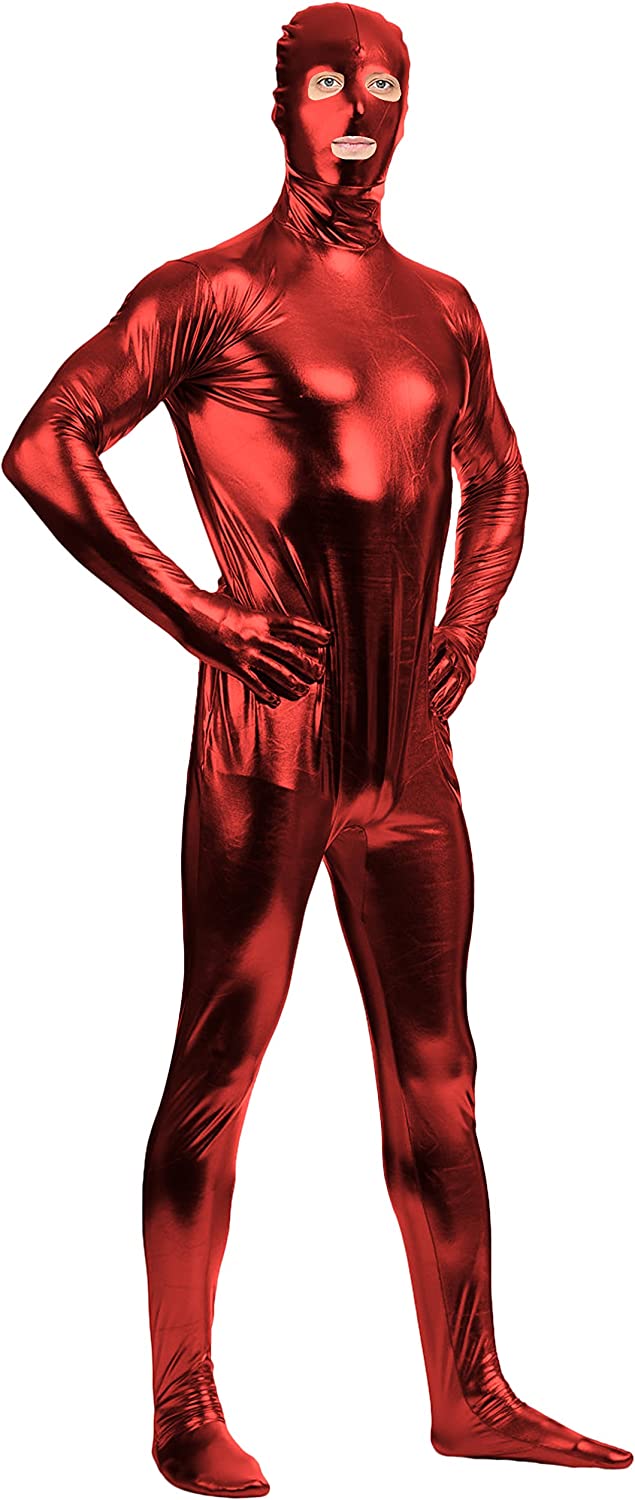 Adult Shiny Metallic Open Eyes and Mouth Zentai Supersuit Costume Spandex One piece Lycra Fabric