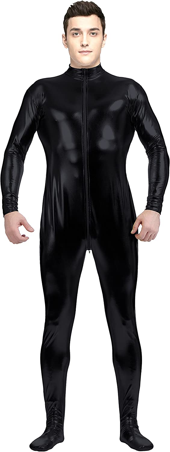 Adult Shiny Metallic Front Zipper Unitard Bodysuit Costume Spandex One piece Lycra Fabric