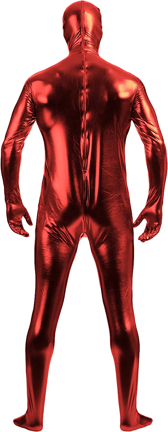 Adult Shiny Metallic Open Eyes and Mouth Zentai Supersuit Costume Spandex One piece Lycra Fabric
