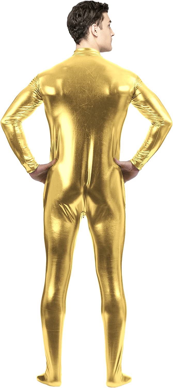 Adult Shiny Metallic Front Zipper Unitard Bodysuit Costume Spandex One piece Lycra Fabric