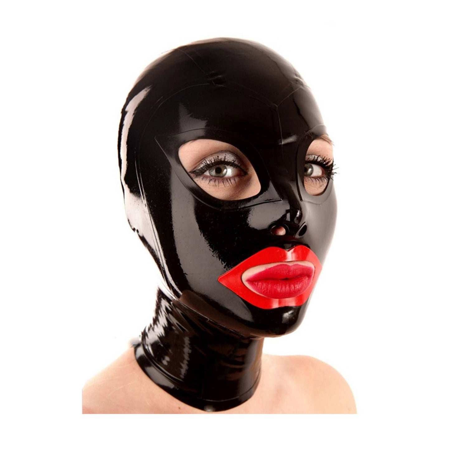 MONNIK Latex Hood Rubber Handmade Mask with Open Eyes and Mouth Red Edge for Party Clubwear Catsuit Cosplay