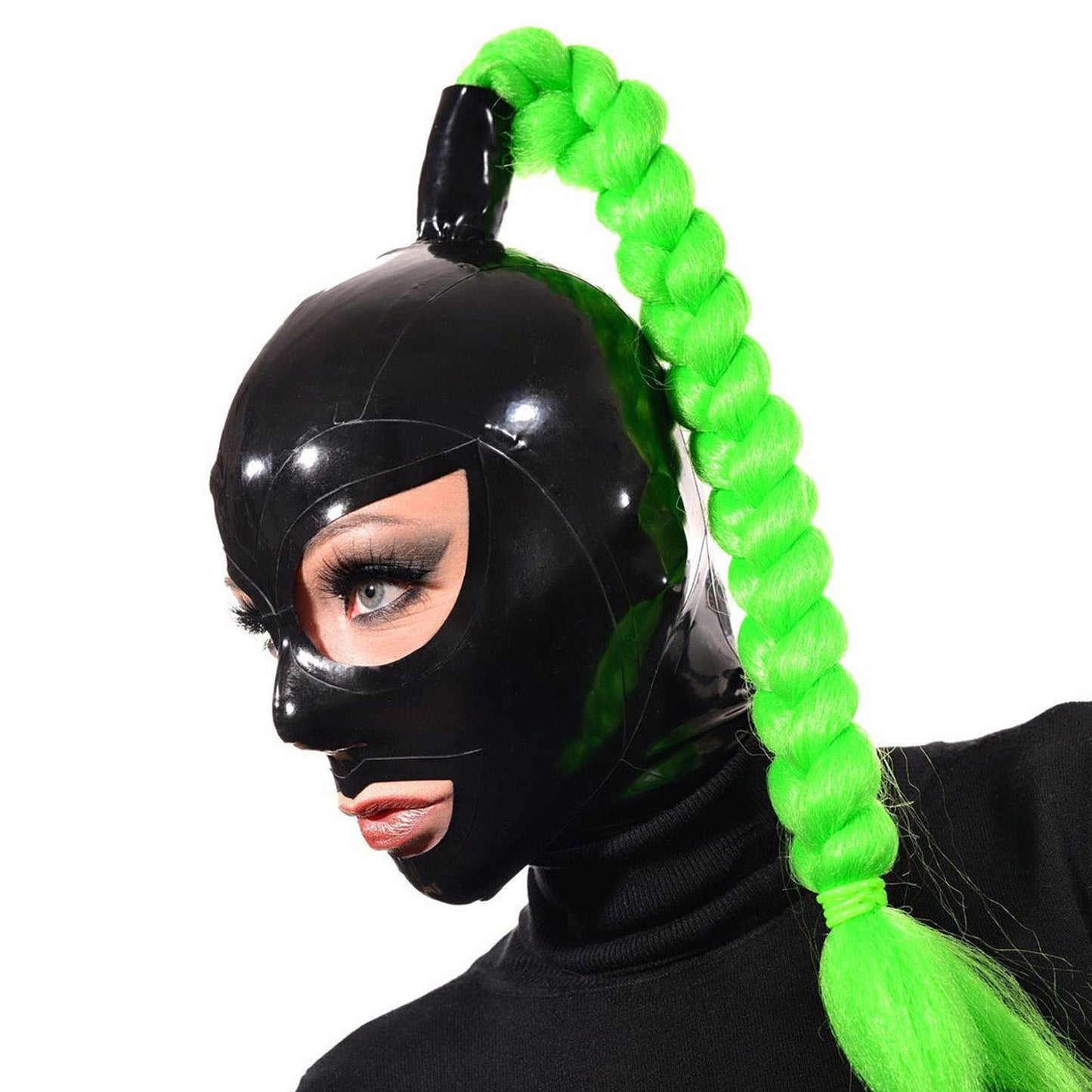 MONNIK Ladies Latex Hood Sexy Mask Ponytail Tube Fetish for Catsuit Cosplay Club wear Party