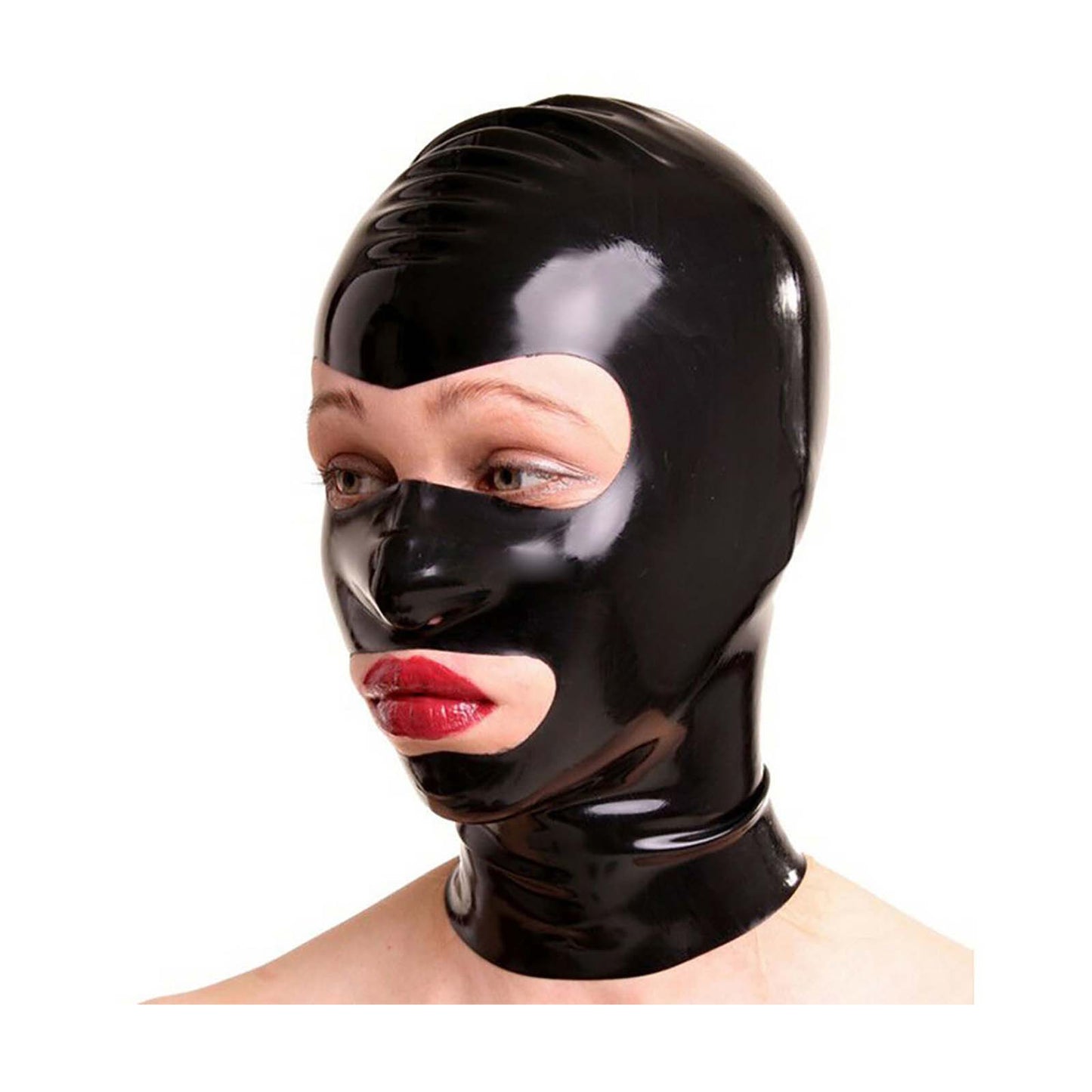 MONNIK Black Latex Hood Rubber Unisex Mask Open Eyes&Mouth for Fetish Catsuit Party Halloween Costume