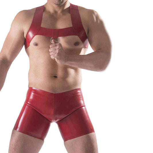 MONNIK Latex Boxer Shorts Briefs Rubber Panties Underwear Tight Underpants Red with Handmade for Bodysuit Cosplay Party