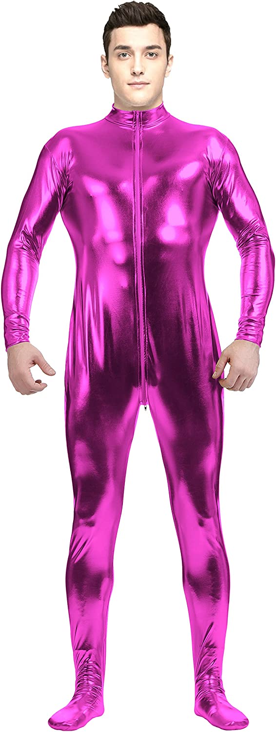 Adult Shiny Metallic Front Zipper Unitard Bodysuit Costume Spandex One piece Lycra Fabric