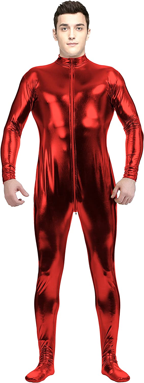 Adult Shiny Metallic Front Zipper Unitard Bodysuit Costume Spandex One piece Lycra Fabric