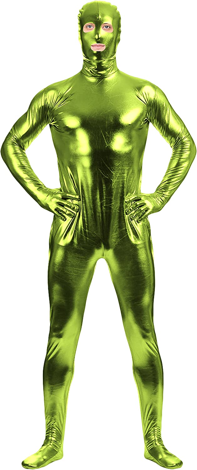 Adult Shiny Metallic Open Eyes and Mouth Zentai Supersuit Costume Spandex One piece Lycra Fabric