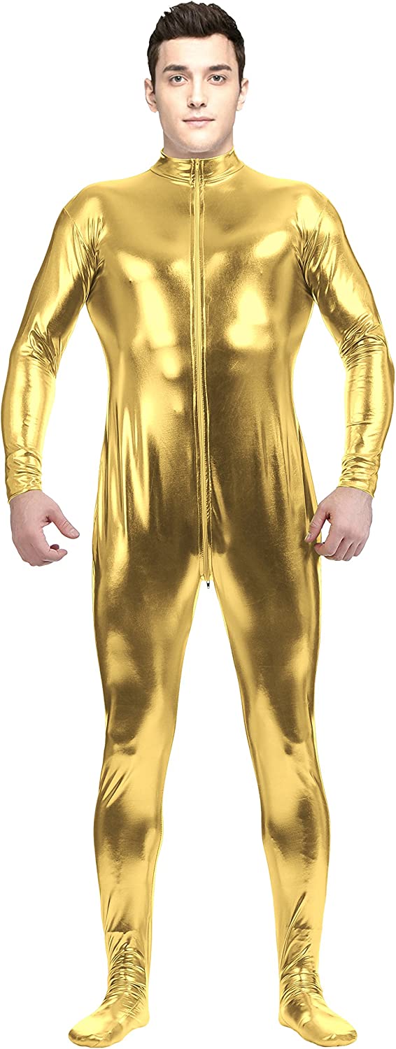 Adult Shiny Metallic Front Zipper Unitard Bodysuit Costume Spandex One piece Lycra Fabric