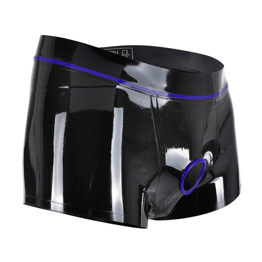 MONNIK Boxer Shorts Latex Tight Underpants with Front Penis Hole Ring Sexy Briefs Tight Underwear for Party Bodysuit