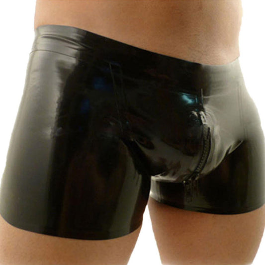 MONNIK Boxershorts Latex Men Boxer Shorts with Crotch Zipper Handmade Rubber Tight Male Panties Underwear Clubwear