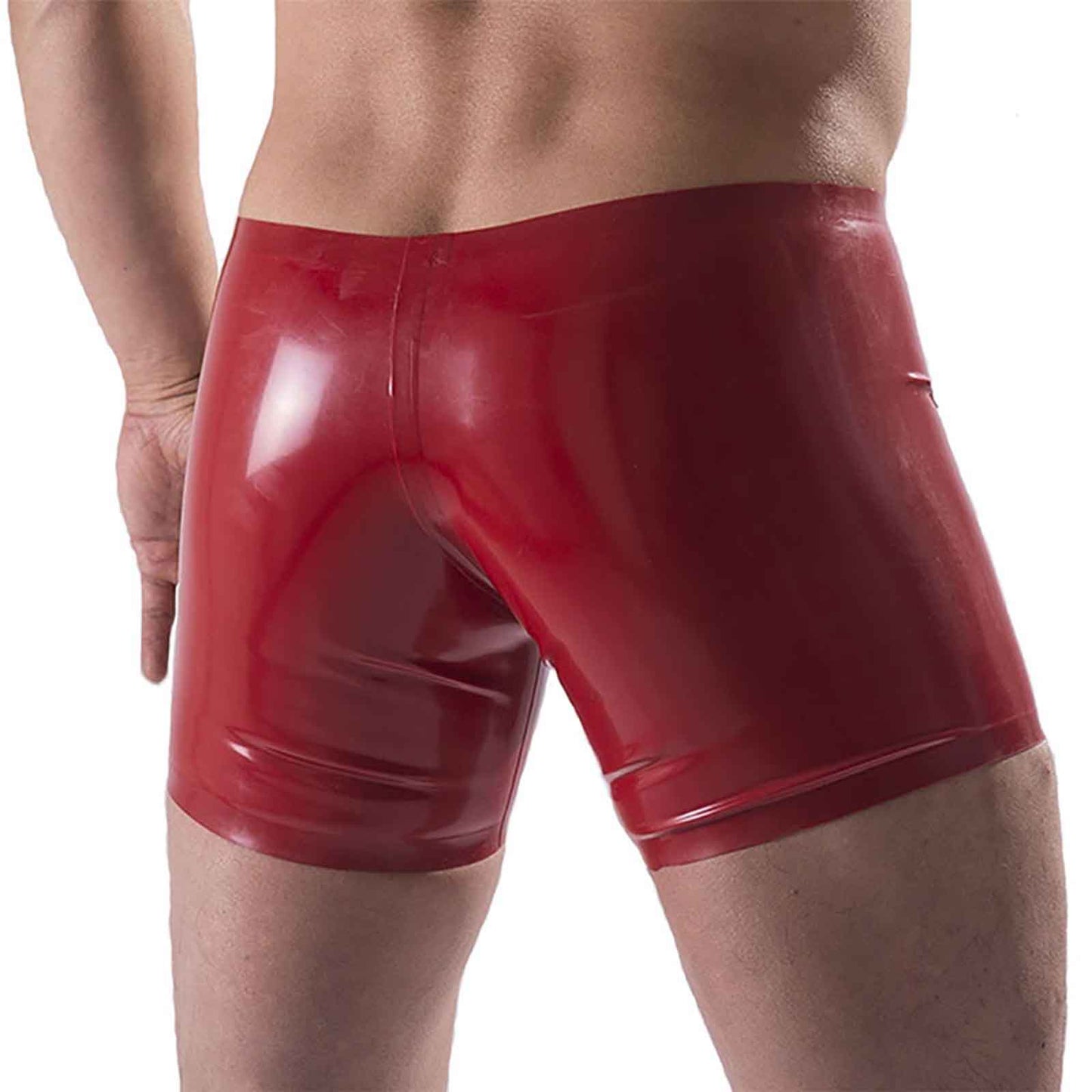 MONNIK Latex Boxer Shorts Briefs Rubber Panties Underwear Tight Underpants Red with Handmade for Bodysuit Cosplay Party