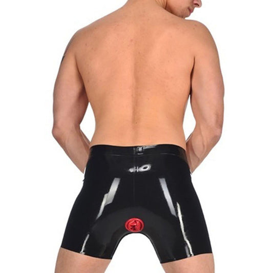 MONNIK Latex Fetish Boxer Shorts Men Underwear with An Attached Anal Sheath Front Zipper Handmade Tight Panties Boxer Briefs