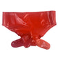 MONNIK Latex Sexy Men Briefs Red Panties with Two 18cm Sheath(Condom) Tight for Fetish Party Club Underwear