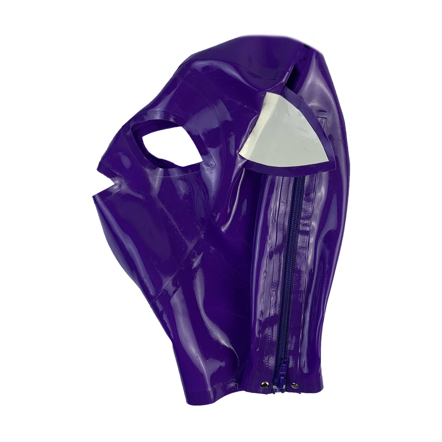 MONNIK Latex Unisex Cat Hood Mask Purple Attached Ears for Party Wear Bodysuit with Rear Zipper Handmade