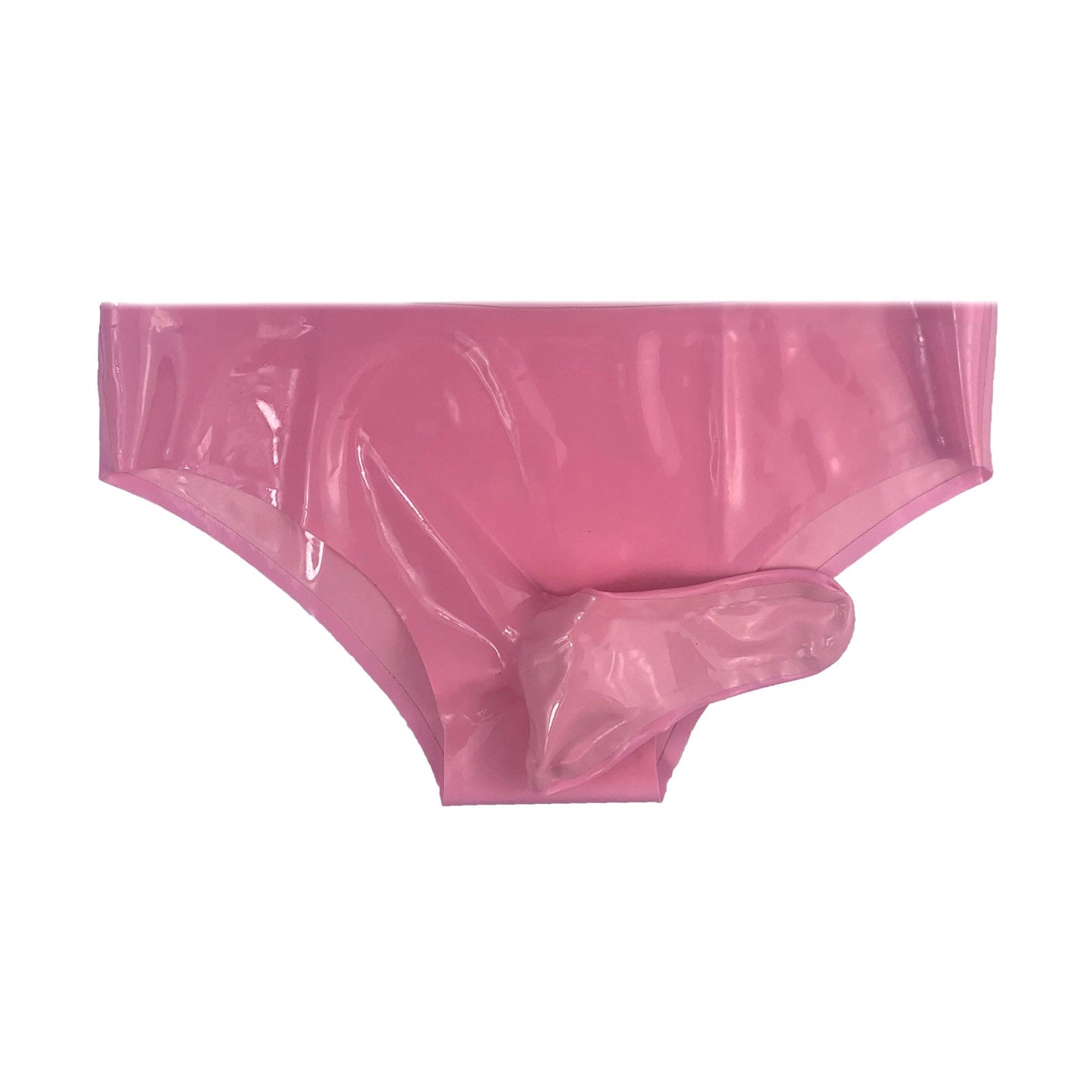 MONNIK Latex Briefs Rubber Men Pink Tight Shorts with Straight 16cm Sheath(Condom)  Underwear for Fetish Party Bodysuit Club