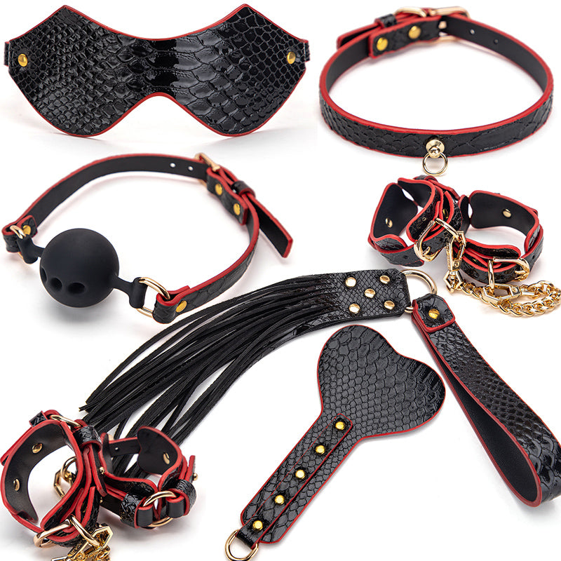 BDSM Bed Bondage Set Slave PU Leather Handcuffs Collar Whip Gag Adult Product Sex Toys Kits for Women Couples Gay