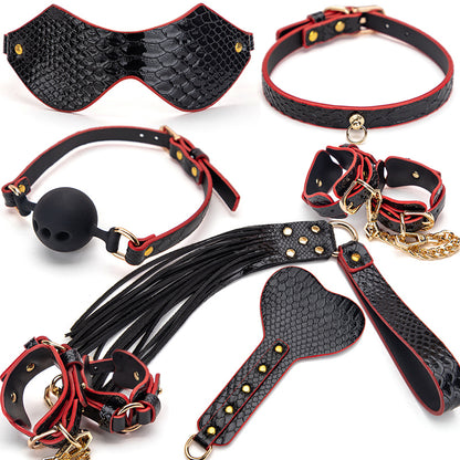 BDSM Bed Bondage Set Slave PU Leather Handcuffs Collar Whip Gag Adult Product Sex Toys Kits for Women Couples Gay