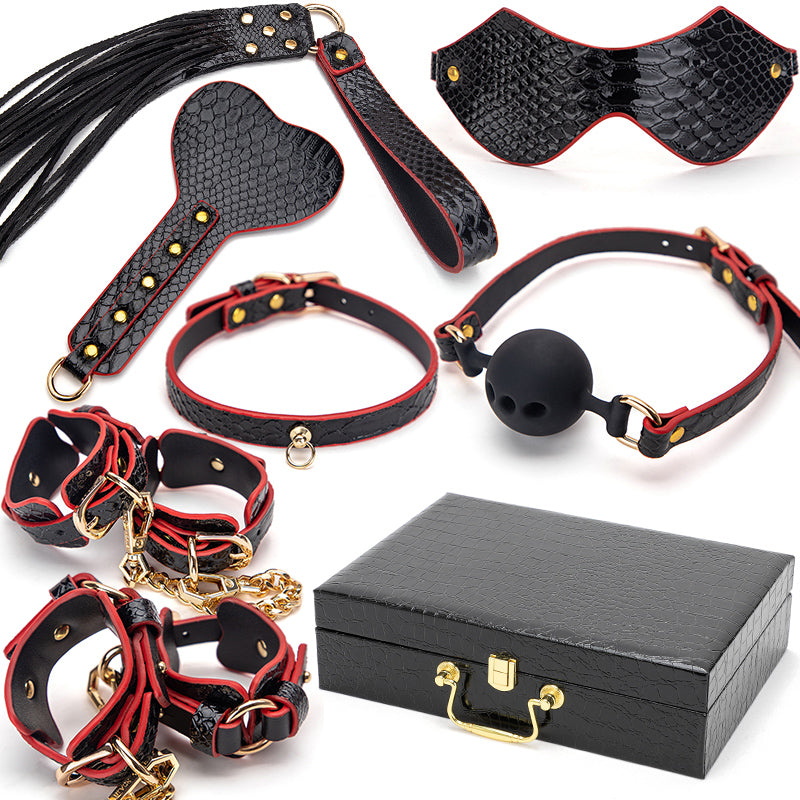 BDSM Bed Bondage Set Slave PU Leather Handcuffs Collar Whip Gag Adult Product Sex Toys Kits for Women Couples Gay