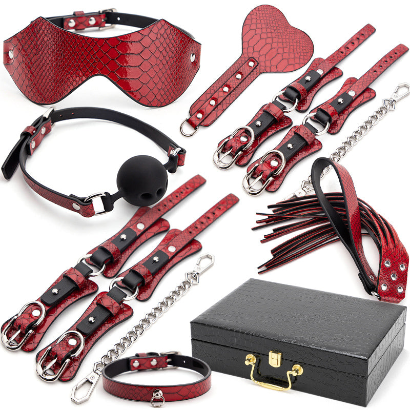 BDSM Bed Bondage Set Slave PU Leather Handcuffs Collar Whip Gag Adult Product Sex Toys Kits for Women Couples Gay