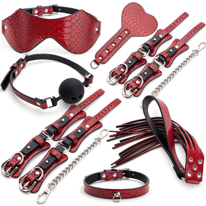 BLACKWOLF PU Leather Bondage Set BDSM Sex Kits Fetish Handcuffs Collar Whip Gag Erotic Products Sex Toys For Couples Adult Game