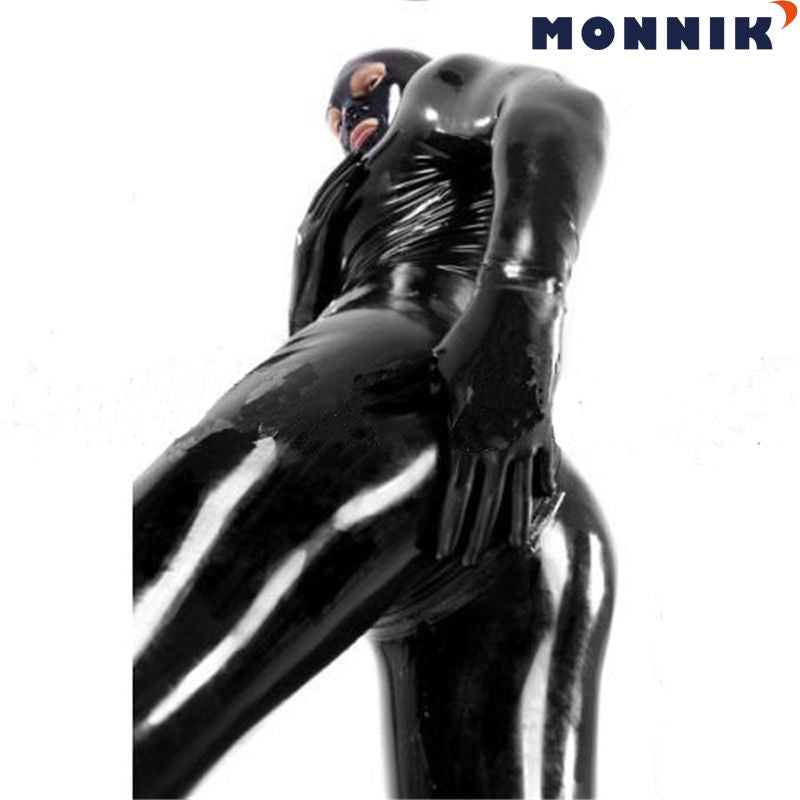 MONNIK latex Full Cover Latex Bodysuit Men Fetish Rubber Zentai Catsuits with Mask Sock Glove