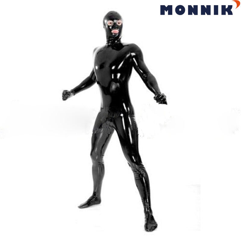 MONNIK latex Full Cover Latex Bodysuit Men Fetish Rubber Zentai Catsuits with Mask Sock Glove