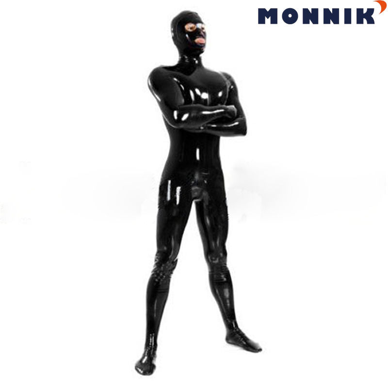 MONNIK latex Full Cover Latex Bodysuit Men Fetish Rubber Zentai Catsuits with Mask Sock Glove