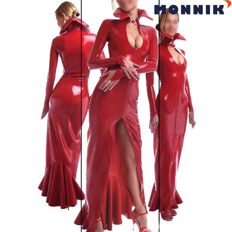 MONNIK latex Sexy Latex Rubber Dresses Full Sleeve Fashion Dress For Party Wear Gummi 0.4mm