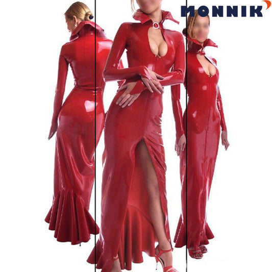 MONNIK latex Sexy Latex Rubber Dresses Full Sleeve Fashion Dress For Party Wear Gummi 0.4mm