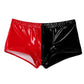 Mens Sexy Open Crotch Glossy Leather Boxer For Sex Shaping PU Shorts Zipper Crotchless Male Shiny Leather Short Pants Sexi