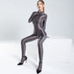 Silky See Through Rompers Shiny Glossy Sexy Jumpsuits Women Full Body Long Sleeve Finger Gloves Clubwear High Elastic Bodysuits