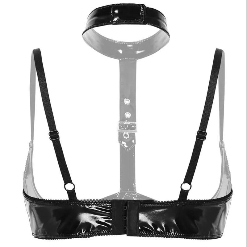 Bra Back Porn - Women Sexy Open Cup Glossy Leather Bra For Sex Back Adjustable Erotic â€“  Monnik Latex
