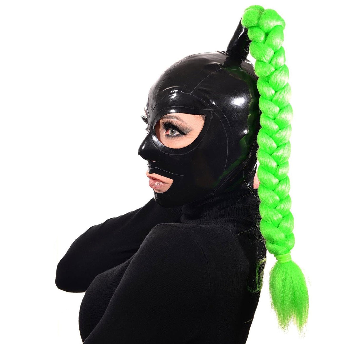 MONNIK Ladies Latex Hood Sexy Mask Ponytail Tube Fetish for Catsuit Cosplay Club wear Party