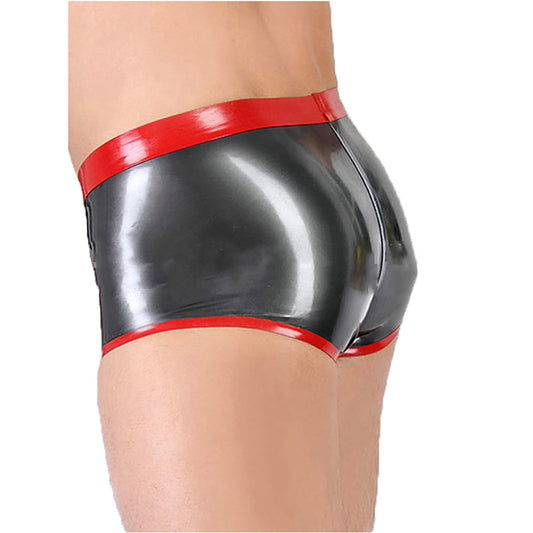 MONNIK Latex Boxer Briefs Men Shorts Gray&Red Colors with Front Zipper Design Panties Tight Underwear for Bodysuit Party