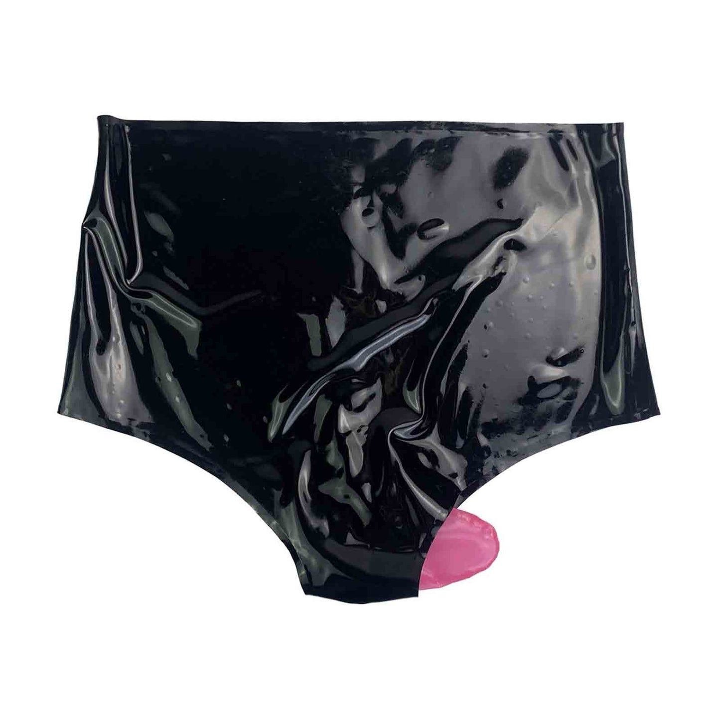 Latex Underwear with Pink Inflatable labia&Anal Condom Briefs Fetish High waiste