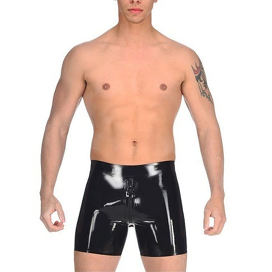 MONNIK Latex Fetish Boxer Shorts Men Underwear with An Attached Anal Sheath Front Zipper Handmade Tight Panties Boxer Briefs