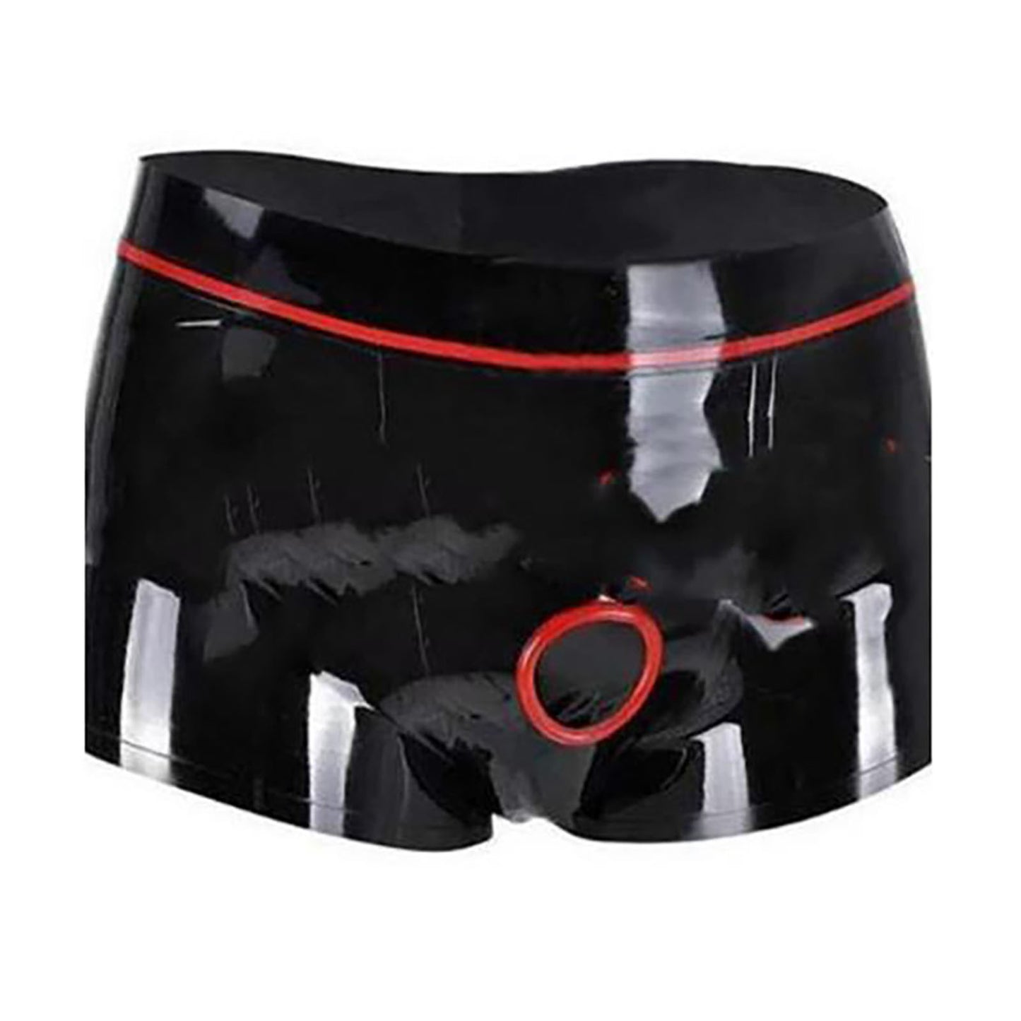 MONNIK Boxer Shorts Latex Tight Underpants with Front Red Trim Penis Hole Ring  Briefs Tight Underwear for Fetish Party Bodysuit