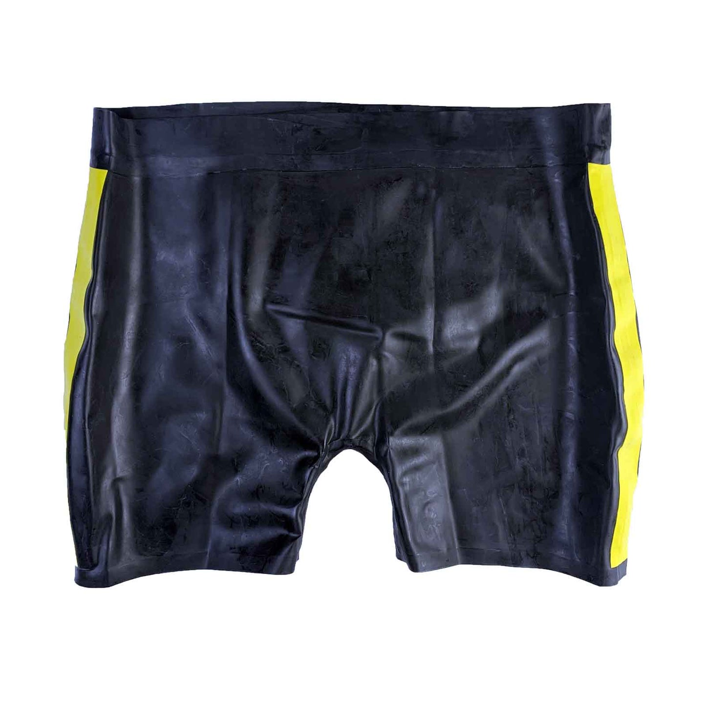 MONNIK Boxer Shorts Latex  Briefs Rubber Panties Tight Underwear Black and Yellow Line Design for Bodysuit Party Cosplay