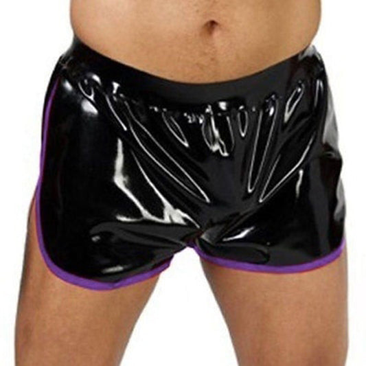 MONNIK Fashion Black Latex Rubber Men Panties with Violet Trim for Bodysuit Clubwear Party Underwear Shorts