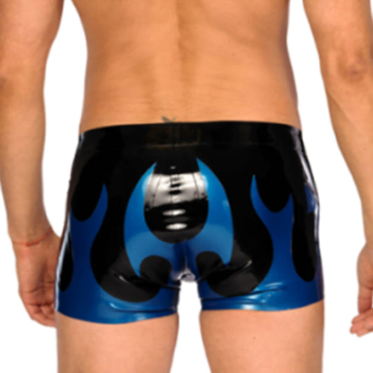 MONNIK Latex Briefs Shorts Black and Blaze Blue Rubber Underwear Panties Handmade Boxer Shorts for Party Bodysuit